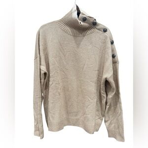 NWT The Kooples Wool Cashmere Sweater Button Shoulder Turtleneck Beige Designer